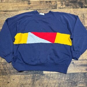Bassett Walker Vintage Sweatshirt Navy Blue Colorblock Graphic Raglan Sleeve‎ L